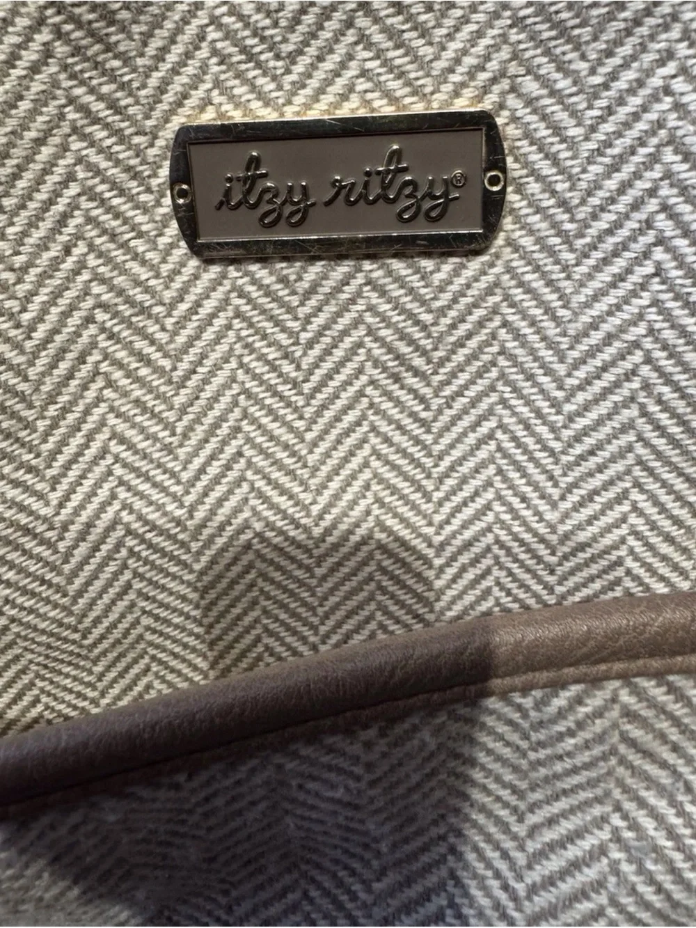Itzy Ritzy Beige & Brown Herringbone Diaper Backpack with Tassel